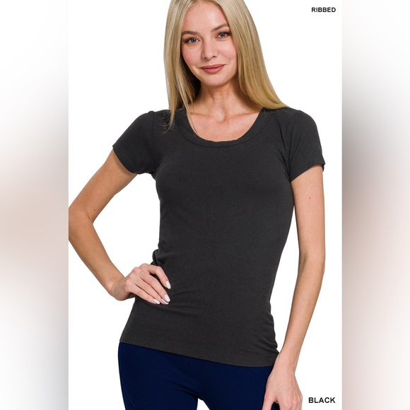 Zenana Tops - Zenana RIBBED ROUND NECK SHORT SLEEVE TEE SHIRTS